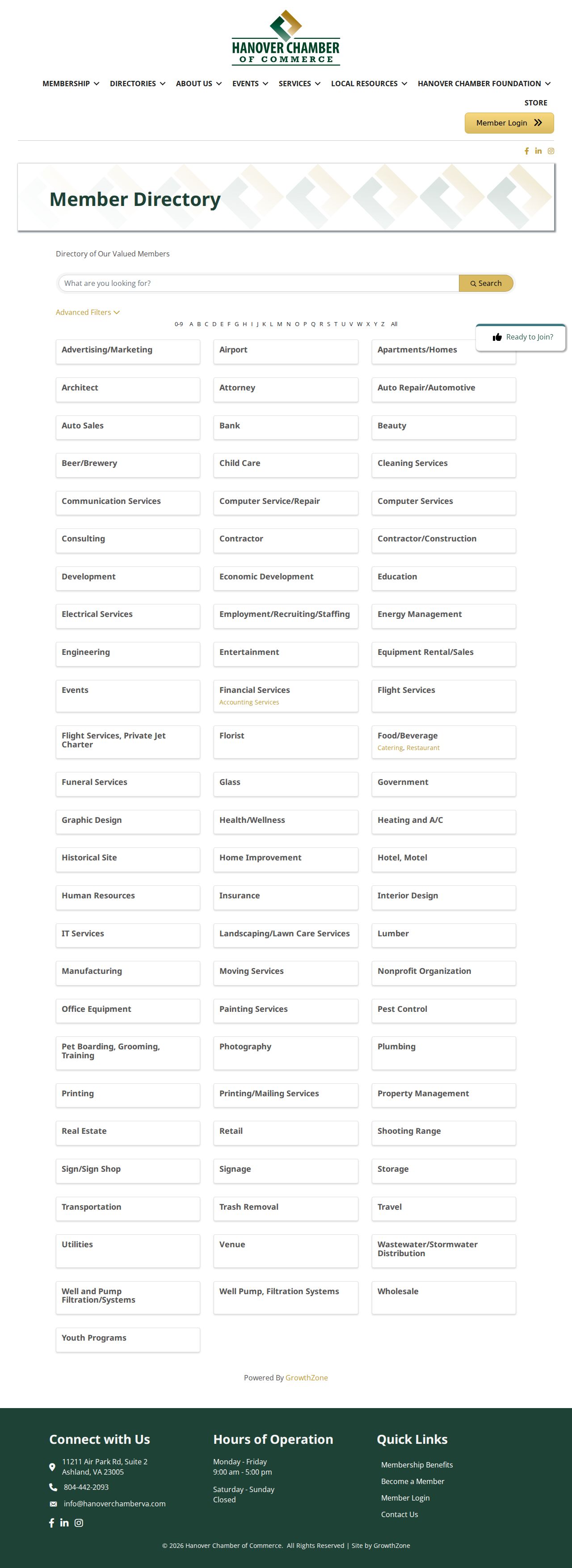 Mechanicsville neighbors Hanover Chamber directory search fields