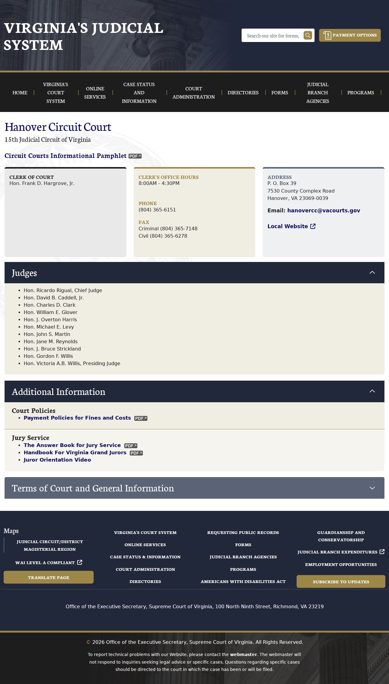 Mechanicsville resident lookup Hanover Circuit Court information